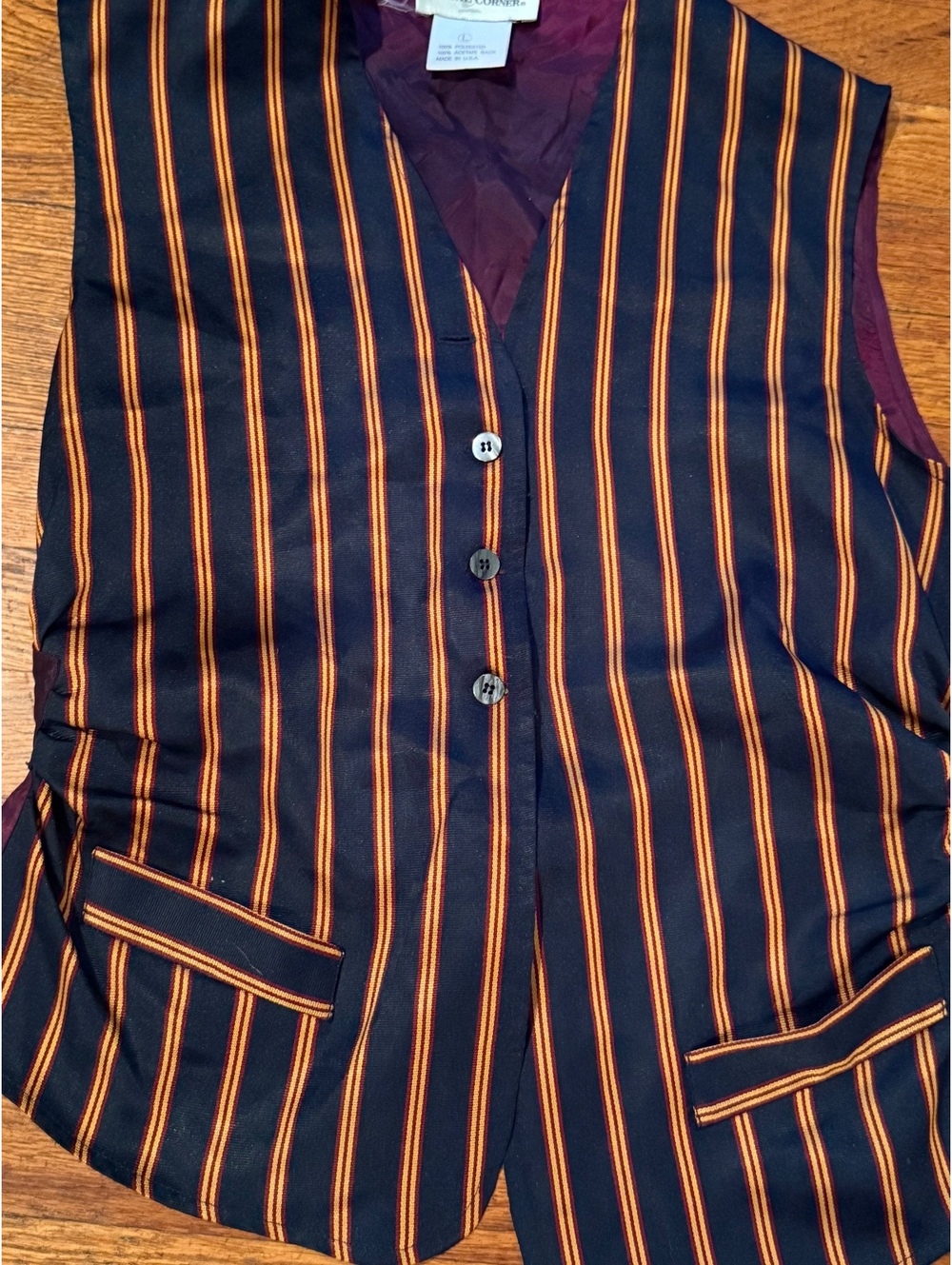 Vintage 90s Casual Corner Striped & Purple Back Cinch Waist Vest
